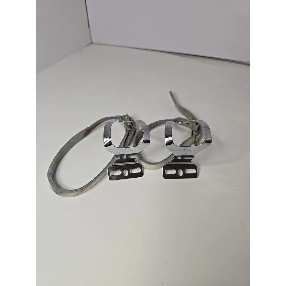 Vintage Mikashima MKS Toe Clip Set Extra Large LL Japan Metal Leather Strap